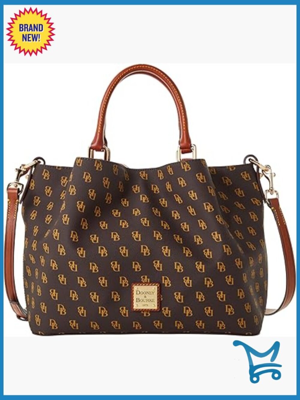 Large Satchel Handbag with Adjustable Strap, Coated Cotton Fabric